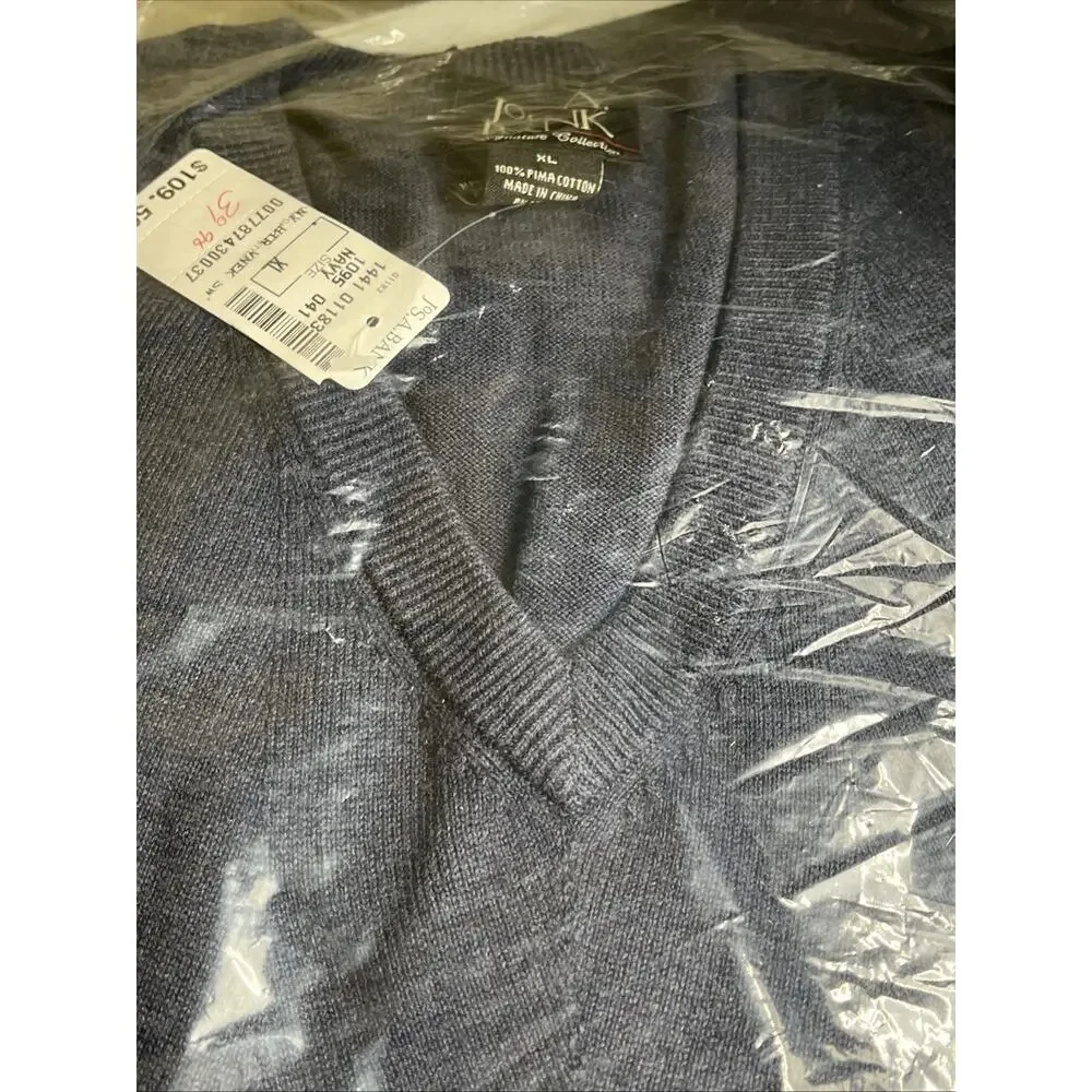 Jos A Bank Traveler Collection Sweater Mens XL Blue Pima Cotton V-Neck Pullover